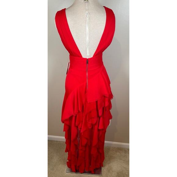 Alice + Olivia Holly Ruffle Tiered Asymmetric High Low Red Maxi Dress Sz 2 - Picture 9 of 11